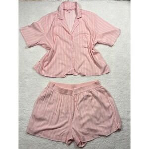 Juicy Couture Pink Striped Logo Pajama Set Short Sleeve Shirt and Shorts Large